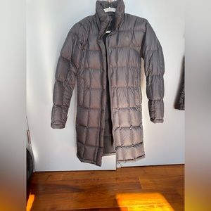 charcoal grey North Face long puffer coat